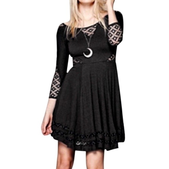 Free People Dress Womens Small To The Point Black Whimsigoth Dark Romantic Punk - Picture 3 of 9